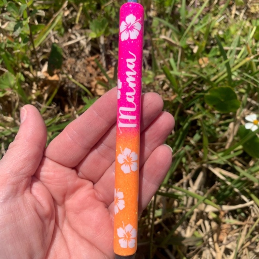 Mama & Hibiscus Pink, Orange Glitter Pen